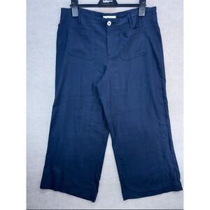 Haver Blair London Navy Blue Wide Leg Cropped Pants Sz XL Linen Blend High Rise